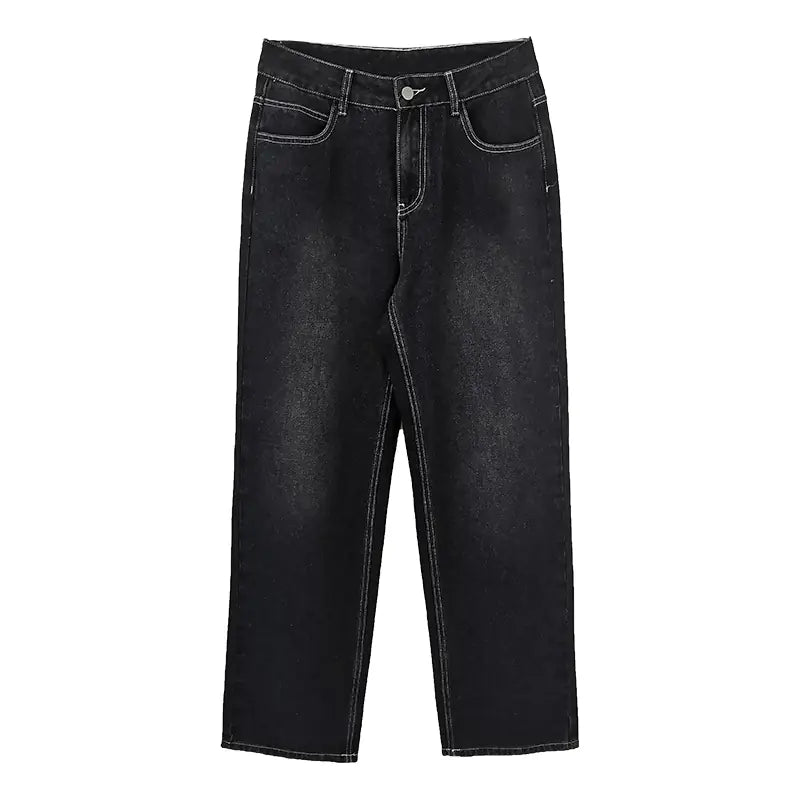 High-Waisted Straight Leg Cotton Denim Pants for Women