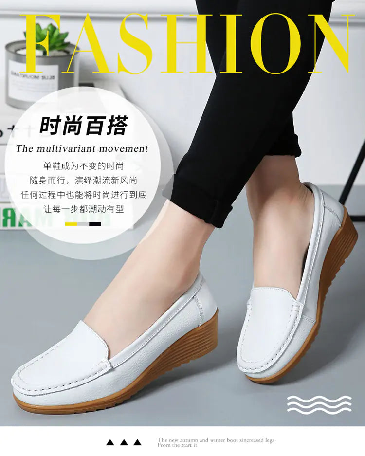 Aier Spring Autumn Women's Wedge Leather Shoes