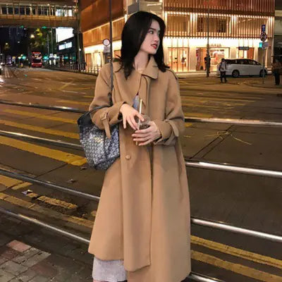 Double-Sided Wool Blend Belted Long Coat for Women