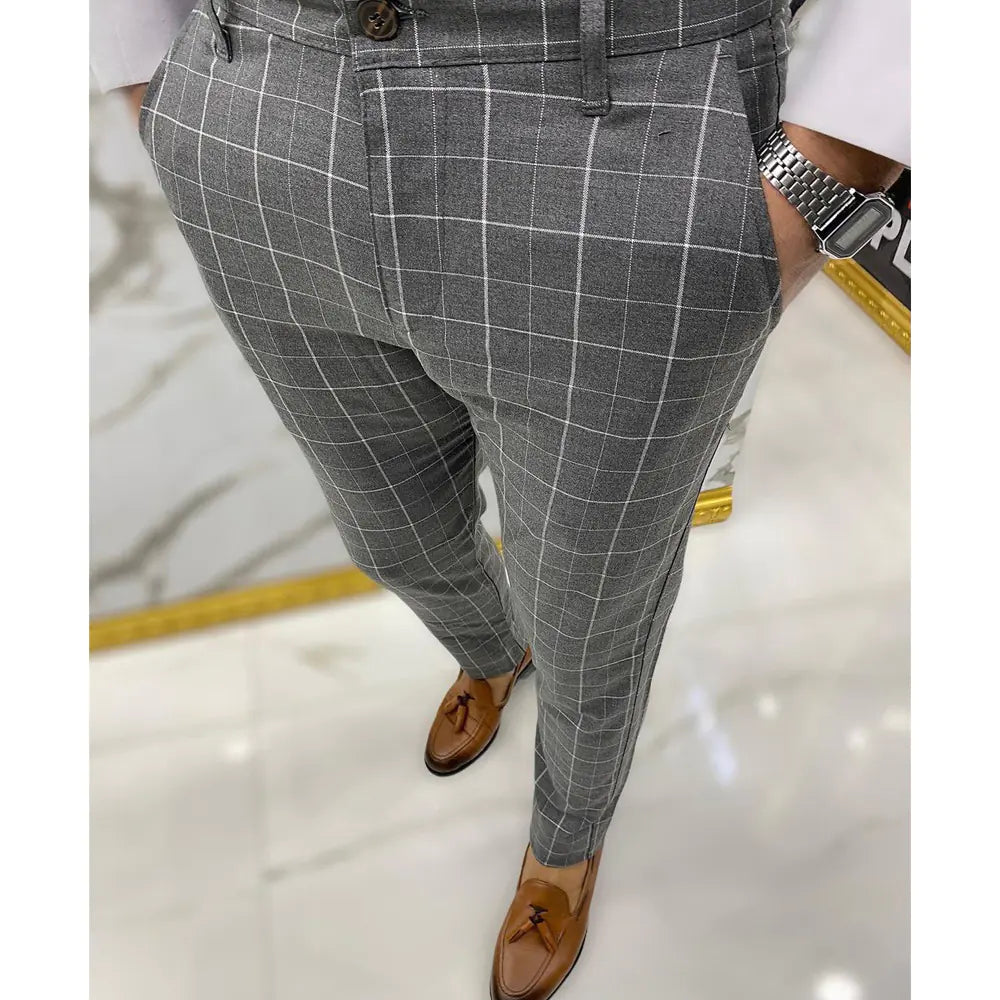 Men's Fashion Plaid Business Casual Pencil Trousers