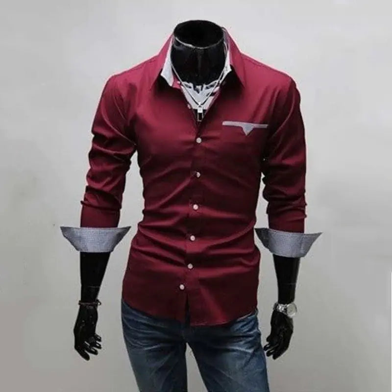 Men's Slim Fit Long Sleeve Shirt with Check Pattern