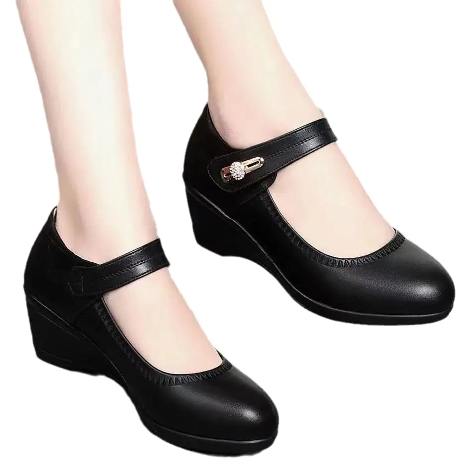 New Women's Leather Wedge Pumps for Spring Autumn