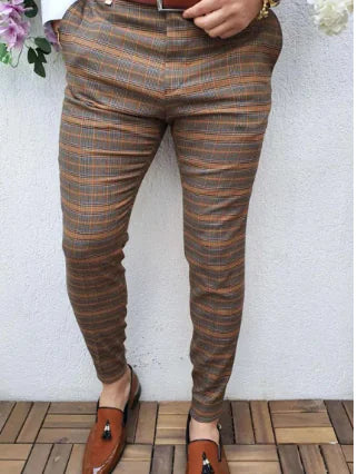 Casual Plaid Pants with Side Stripe Design