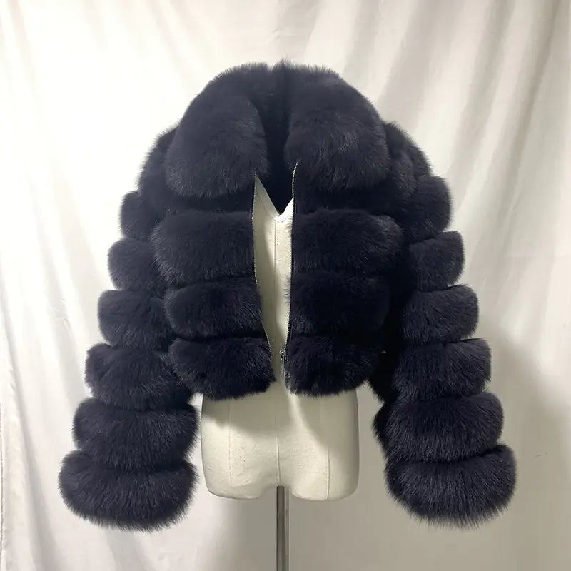 Faux Fur Women's Short Jacket with Lapel and Long Sleeves