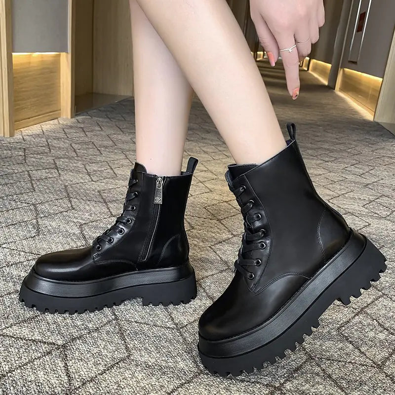 White Chunky Sole Women's Martin Boots - Fall/Winter