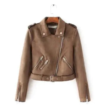 PU/X009OP Women's Suede Jacket with Zipper Detail