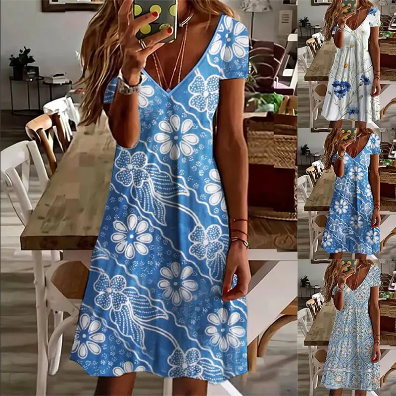 Printed V-neck Short-Sleeve Trendy T-shirt