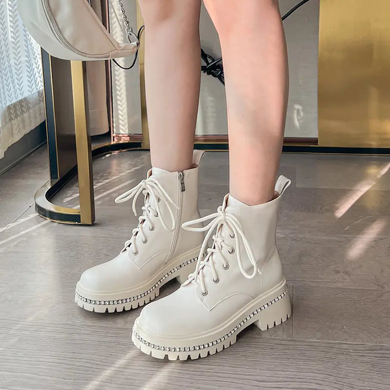 Botas Martin de piel de suela gruesa para mujer, para primavera/otoño