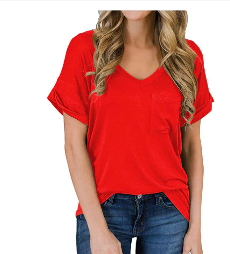 Irregular V-Neck Loose Short Sleeve T-Shirt