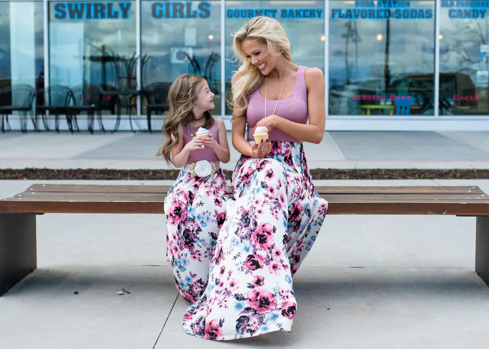 Mother-Daughter Matching Floral Maxi Dress Set