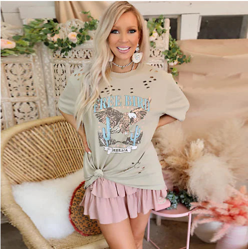 Casual Printed Round Neck Short Sleeve Ladies T-Shirt