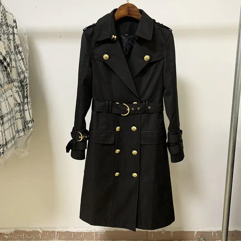 Double-Breasted Belted Long Trench Coat