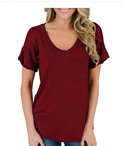Irregular V-Neck Loose Short Sleeve T-Shirt