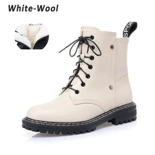 Genuine Leather Women's Chunky Heel Ankle Boots