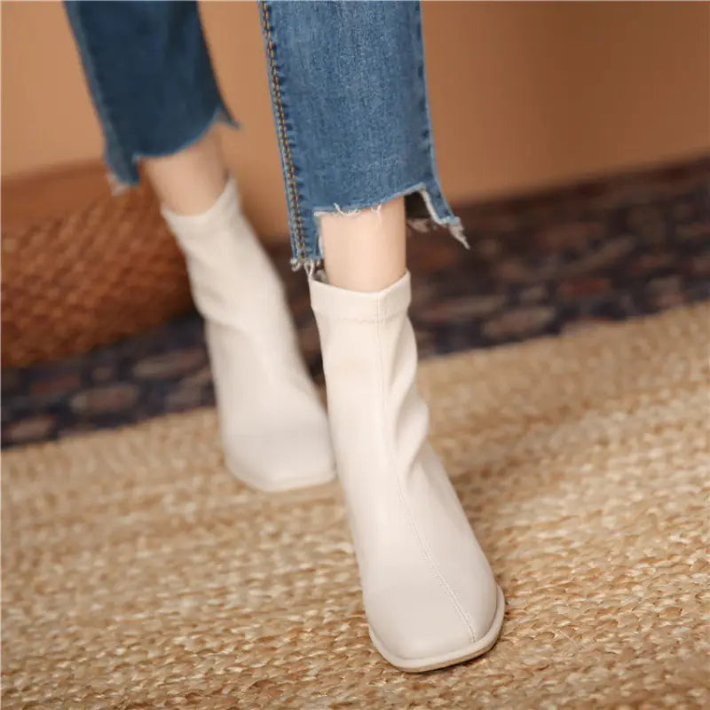 Women's Thick-Heel Square Toe Mid-Calf Martin Boots