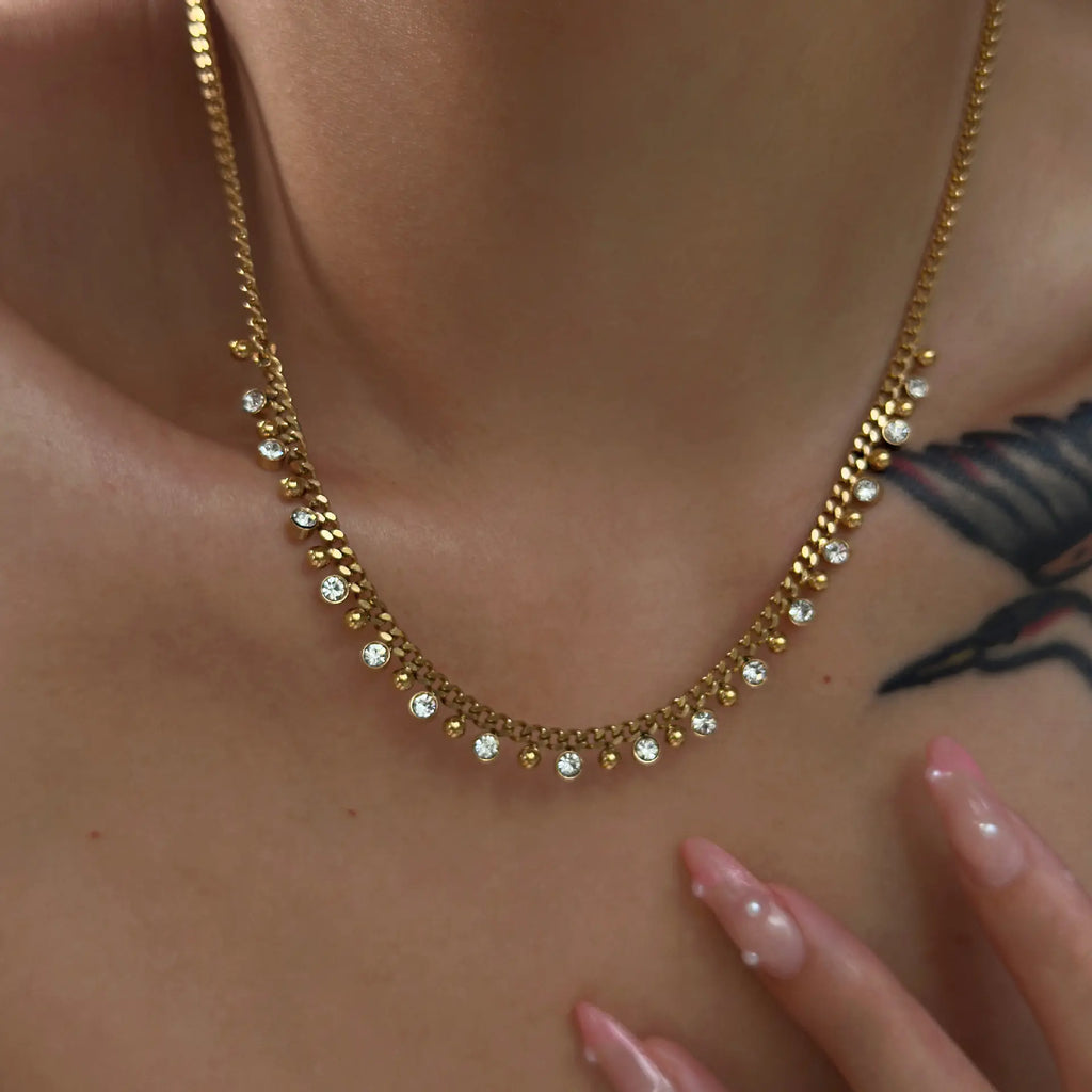 18K Gold-Plated Tassel Zircon Cuban Chain Necklace