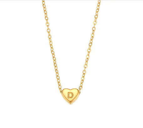 Initial Love Necklace - 18K Gold Plated Heart Pendant (One)