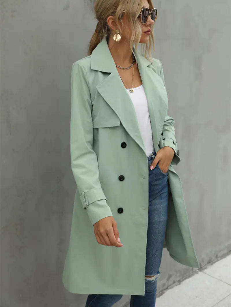 Elegant Women's Long Sleeve Double Breasted Trench Coat