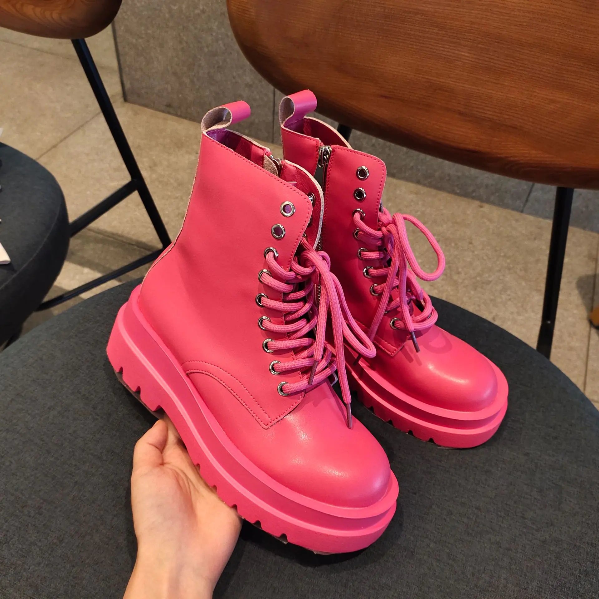 British Style Women's Thick-Soled Leather Boots