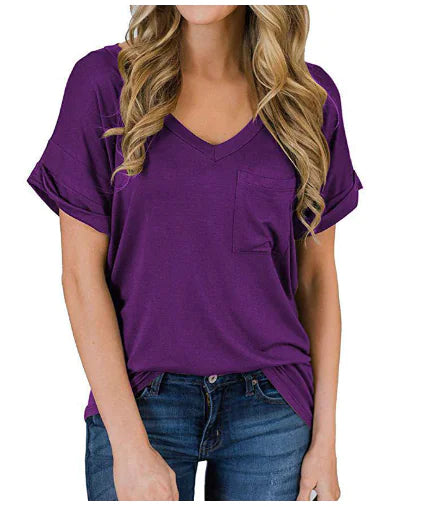 Irregular V-Neck Loose Short Sleeve T-Shirt