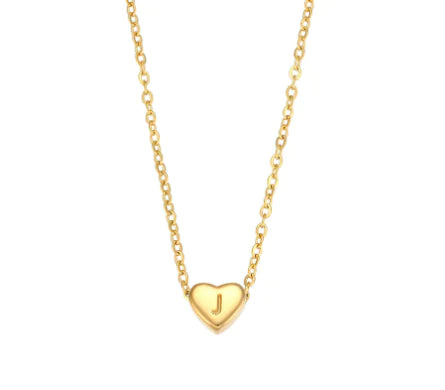 Initial Love Necklace - 18K Gold Plated Heart Pendant (One)