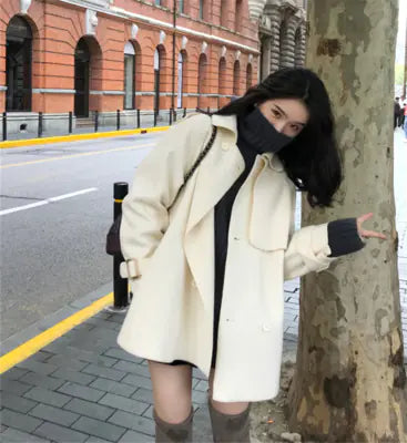 Double-Sided Wool Blend Belted Long Coat for Women