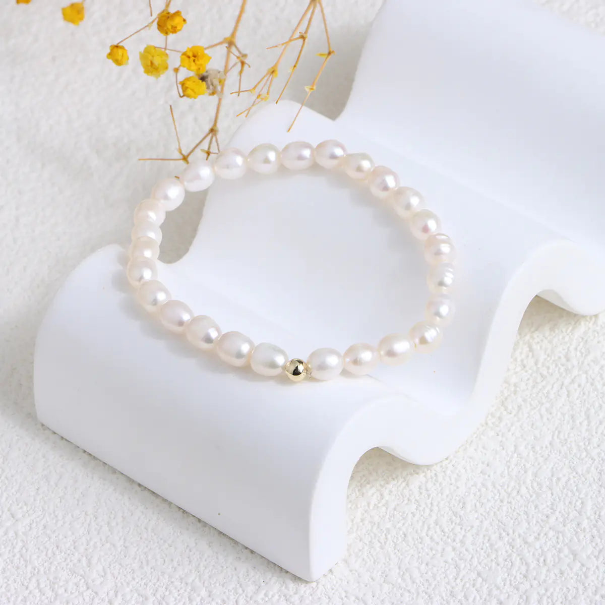14k Real Gold Freshwater Pearl Bracelet for Women