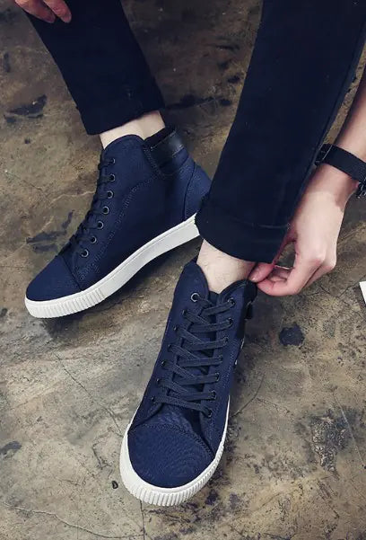 Casual High-Top Lace-Up Canvas Sneakers for Men