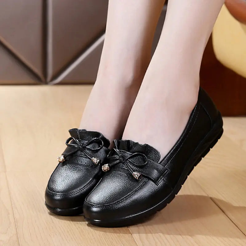 Spring Autumn Women's Leather Wedge Casual Flats