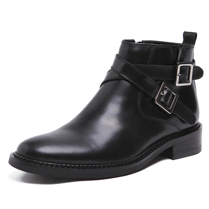 Men's British High-Top Leather Boots, Round Toe Martin
