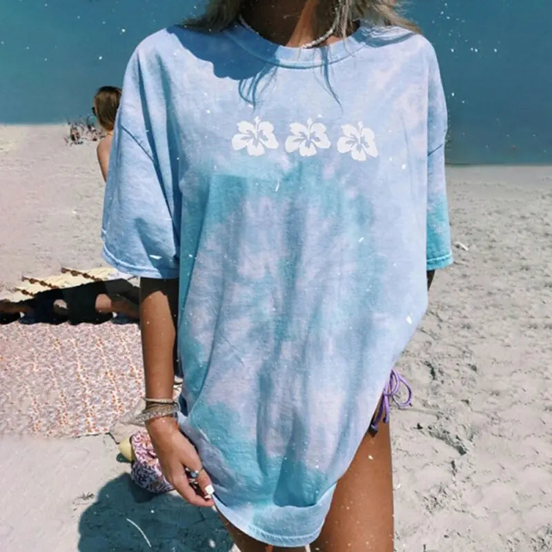 Blue Floral Print Women's T-Shirt