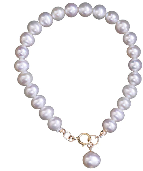 14K Gold-Plated Natural Pearl Bracelet with Bulb Charm