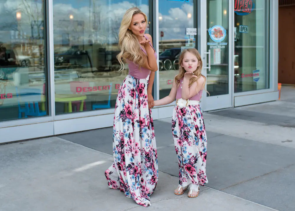 Mother-Daughter Matching Floral Maxi Dress Set