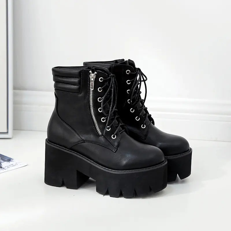 Women's Round Toe Chunky Heel Martin Boots