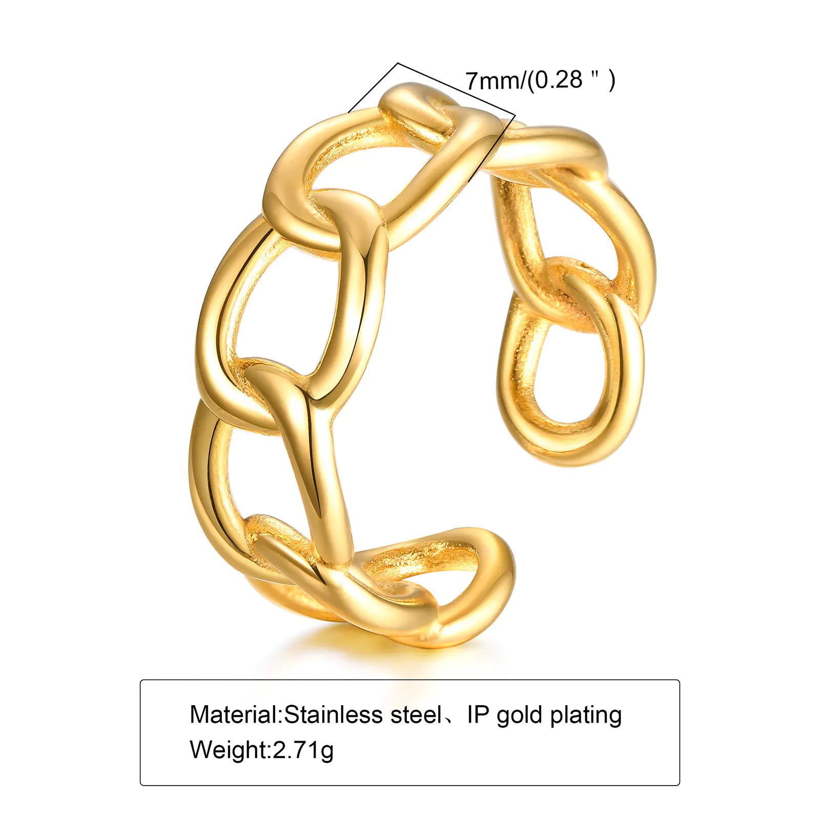 Trendy 18K Gold-Plated Stainless Steel Chain Ring