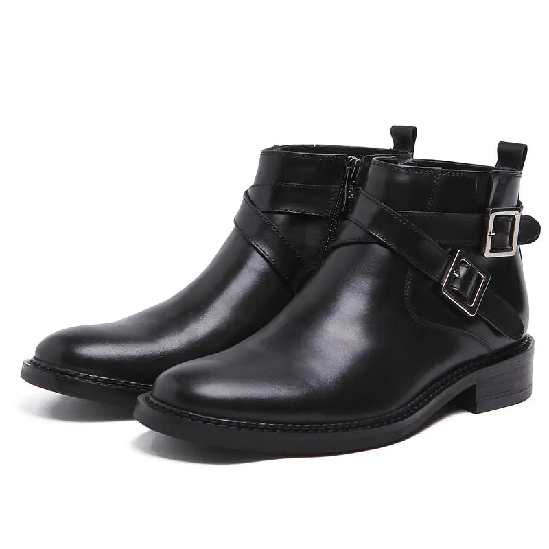 Men's British High-Top Leather Boots, Round Toe Martin