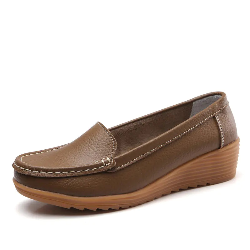Aier Spring Autumn Women's Wedge Leather Shoes