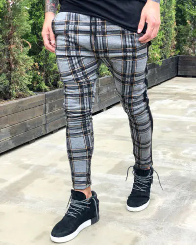 Men's Casual Pants with European and American Plaid Print