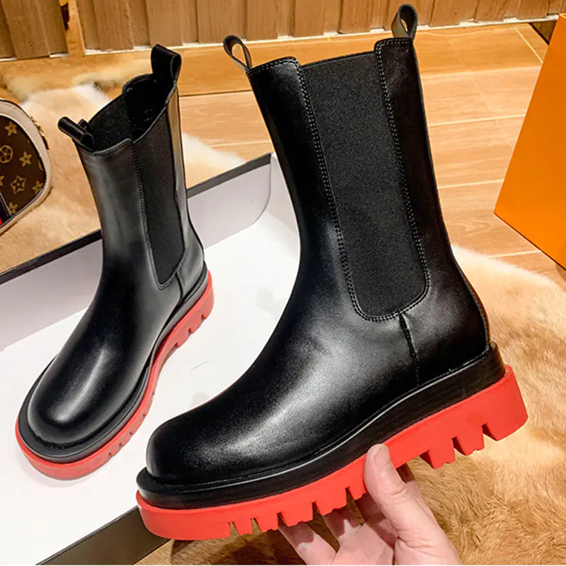 Stylish Women's Mid-Tube Martin Boots with Thick Soles