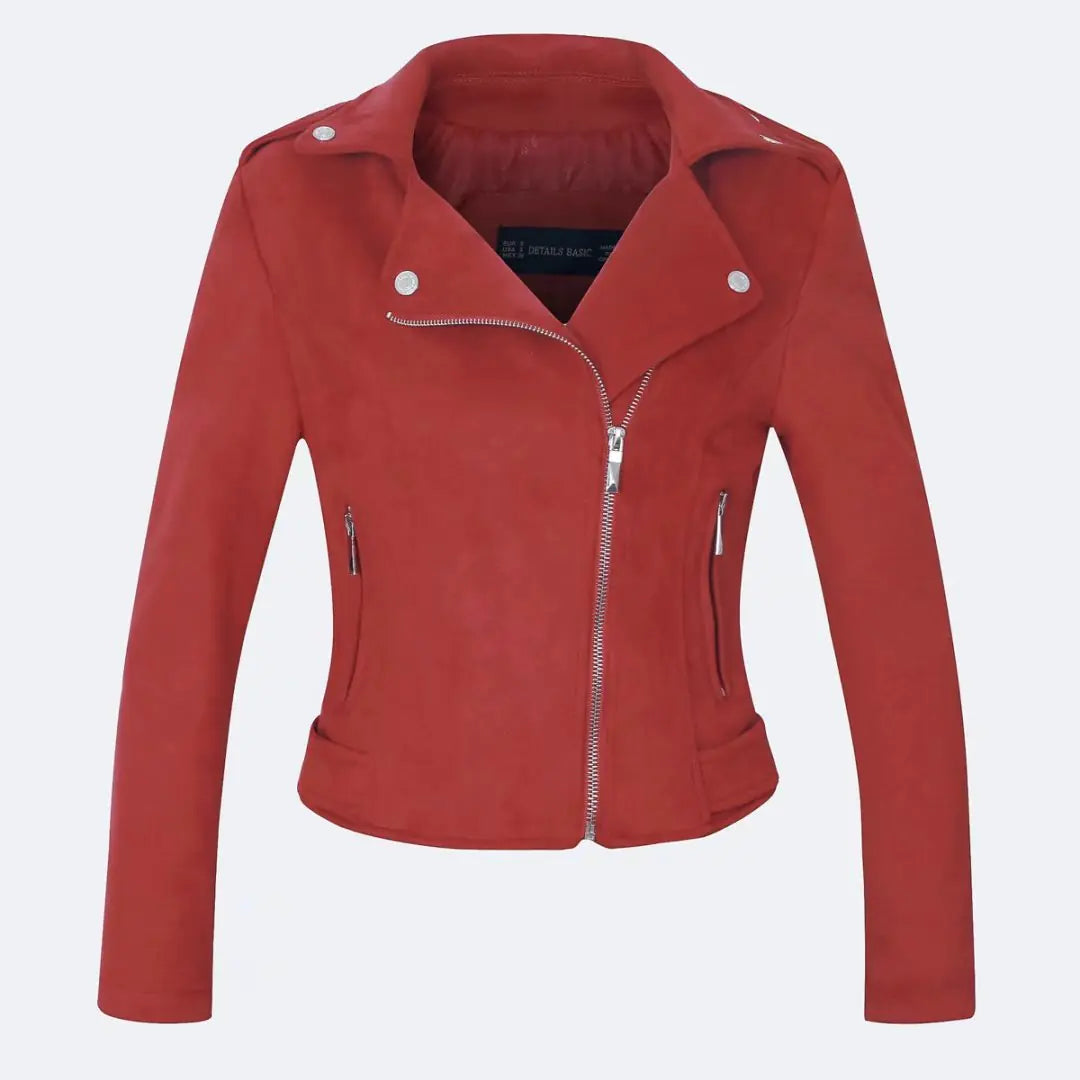 Short Women's Suede Jacket with Asymmetrical Zipper