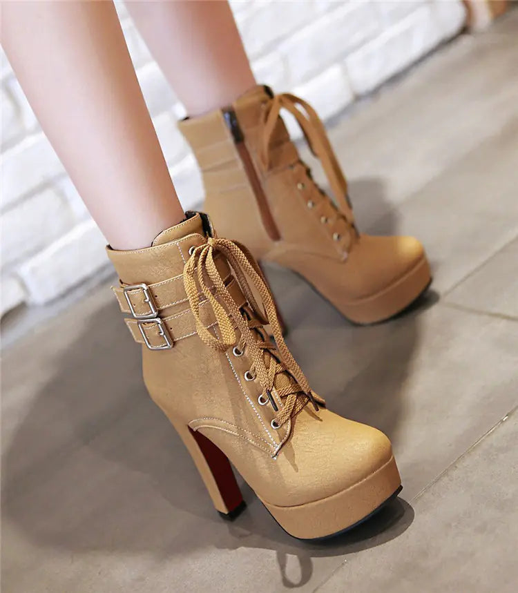 2019 Women's High Heel Martin Boots with Lace-Up Design