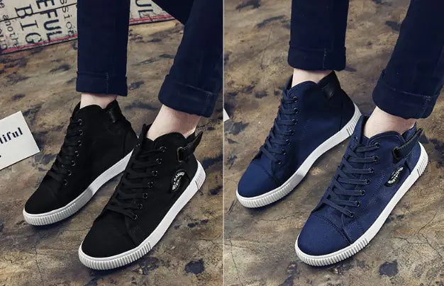 Casual High-Top Lace-Up Canvas Sneakers for Men