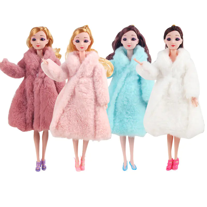 30cm Barbie Doll Wedding Dress with Fur Coat