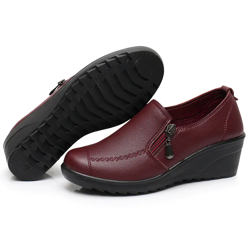 Spring Autumn Women's Leather Wedge Shoes