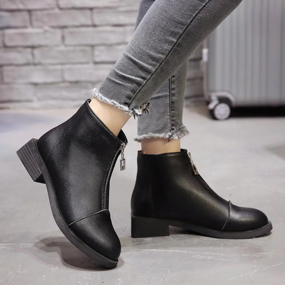 Women's Chunky Heel Ankle Boots - Martin Style