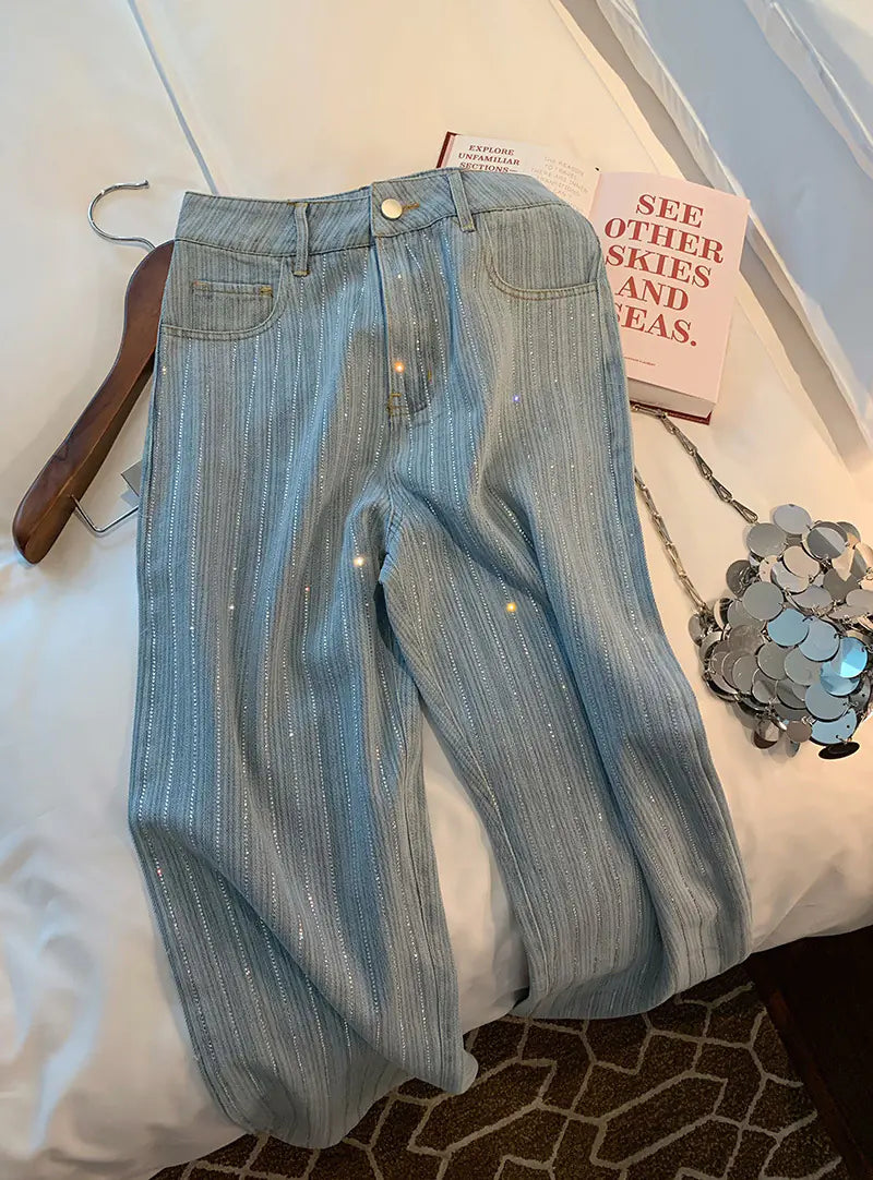 Light Blue Straight Leg Denim Pants for Women 2023