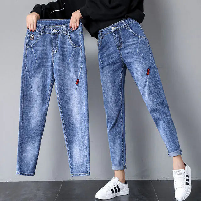 High Waist Denim Harem Pants for Women
