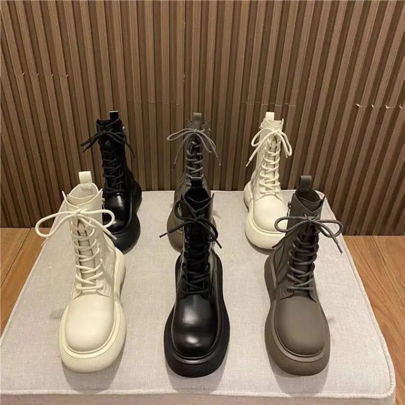 Black Lace-Up Ankle Boots in British Style