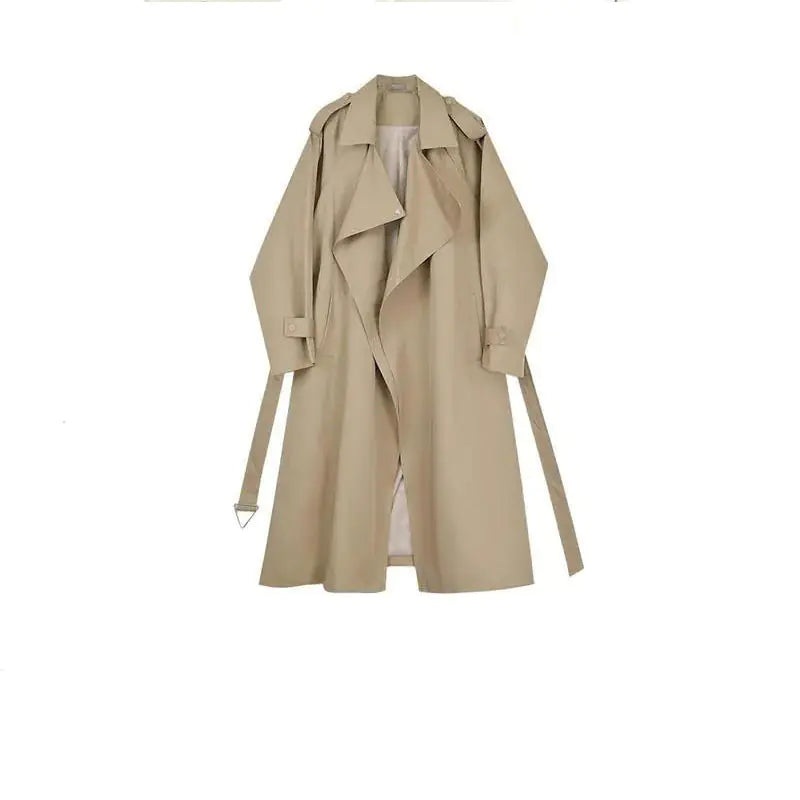 Khaki Mid-length Trench Coat for Women - British Style