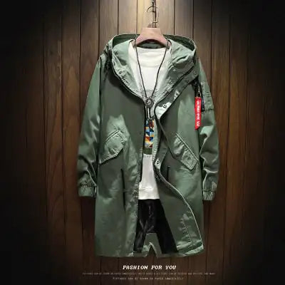 Men's Solid Color Hooded Mid-Length Trench Coat